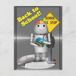 Robo-x9 bij de schoolbushalte briefkaart