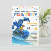 Robo Zwembad Feest Verjaardagsuitnodiging Kaart (Staand voorkant)