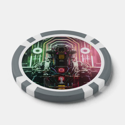 Robot 1 grijs 1 gestreepte pokerchip (Enkel)