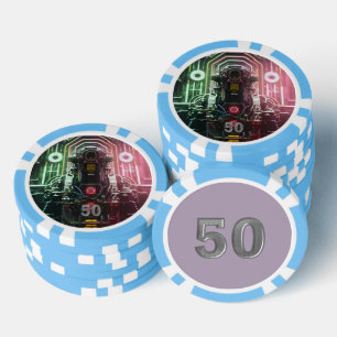 Robot 1 lichtblauw 50 gestreepte pokerchip
