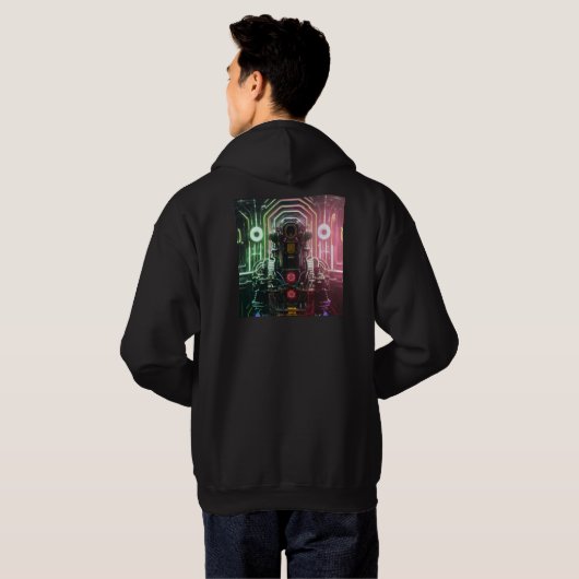Robot 1 mannen zwart sweatshirt met capuchon (Achterkant volledig)