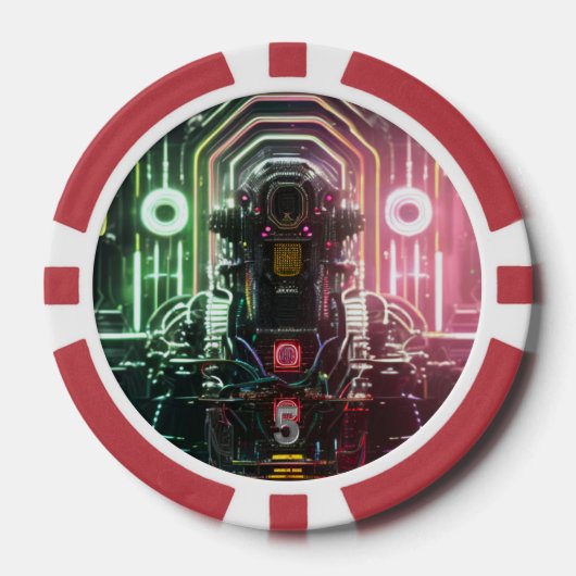 Robot 1 rood 5 gestreepte pokerchip (Voorkant)