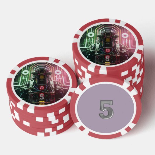 Robot 1 rood 5 gestreepte pokerchip (Opstapeling)