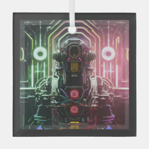 Robot 1 vierkant glazen ornament