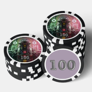 Robot 1 zwart 100 gestreepte pokerchip