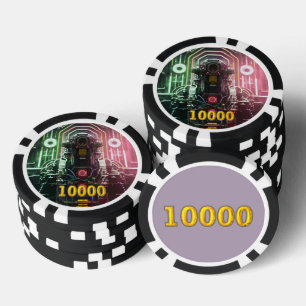 Robot 1 zwart goud 10000 gestreepte pokerchip