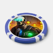 Robot 2 blauw 10 gestreepte pokerchip (Enkel)