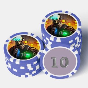 Robot 2 blauw 10 gestreepte pokerchip