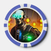 Robot 2 blauw 10 gestreepte pokerchip (Voorkant)