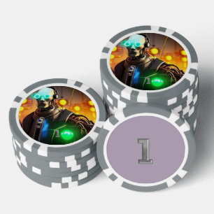 Robot 2 grijs 1 gestreepte pokerchip