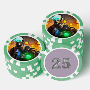 Robot 2 groene 25 gestreepte pokerchip