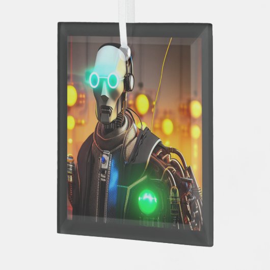 Robot 2 ornament van vierkant glas (Voorkant links)