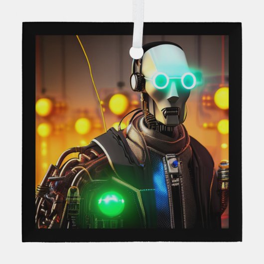 Robot 2 ornament van vierkant glas (Achterkant)