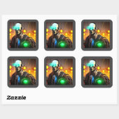 Robot 2 vierkante stickers (Vel)