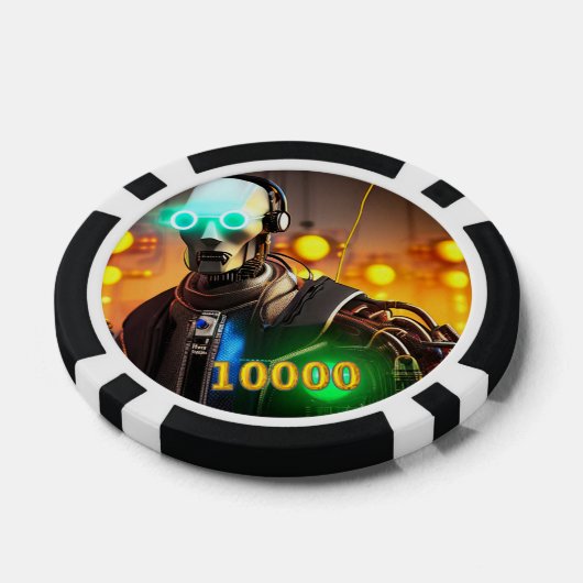 Robot 2 zwart goud 10000 gestreepte pokerchip (Enkel)