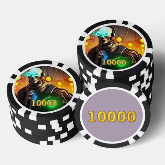 Robot 2 zwart goud 10000 gestreepte pokerchip (Opstapeling)