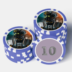 Robot 3 blauw 10 gestreepte pokerchip