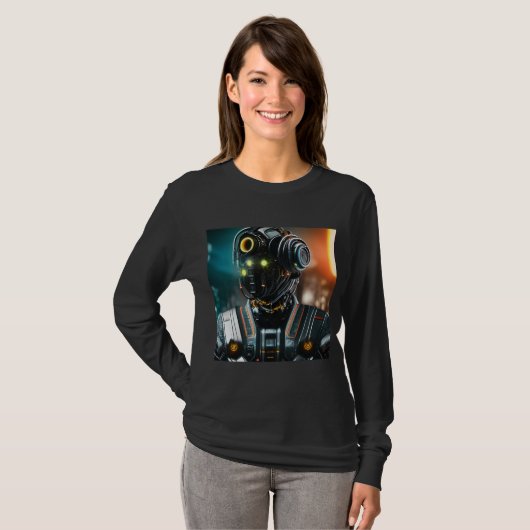 Robot 3 femmes noir à manches longues T-shirt (Devant entier)