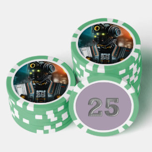 Robot 3 groene 25 gestreepte pokerchip