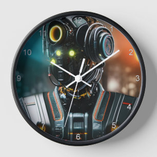 Robot 3 horloge murale noire avec numéros