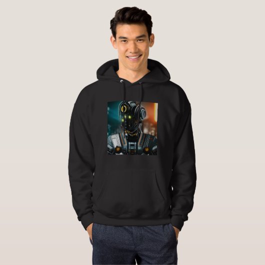 Robot 3 mannen zwart hooded sweatshirt (Voorkant volledig)