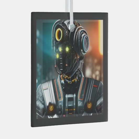 Robot 3 ornament van vierkant glas (Voorkant Rechts)