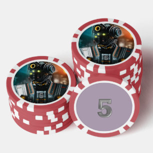 Robot 3 rood 5 gestreepte pokerchip
