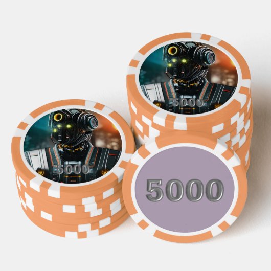 Robot 3 sinaasappel 5000 gestreepte pokerchip (Opstapeling)