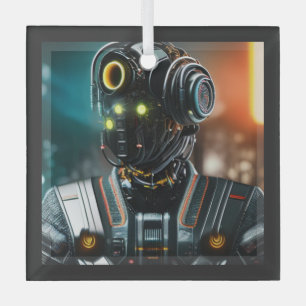 Robot 3 vierkante glazen ornament