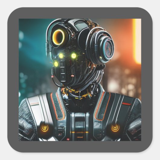 Robot 3 vierkante stickers (Voorkant)