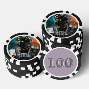 Robot 3 zwart 100 gestreepte pokerchip