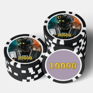 Robot 3 zwart goud 10000 gestreepte pokerchip
