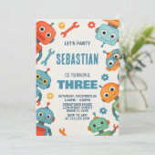 Robot 3e verjaardag uitnodiging (Staand voorkant)