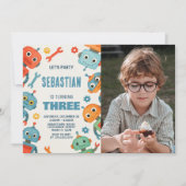 Robot 3ème anniversaire Invitation avec photo (Devant)