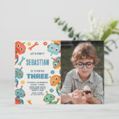 Robot 3ème anniversaire Invitation avec photo (Debout devant)