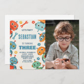 Robot 3ème anniversaire Invitation avec photo (Devant / Derrière)