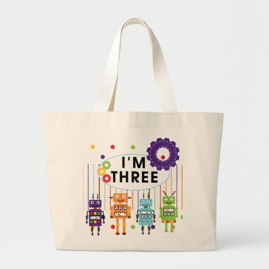 Robot 3rd Birthday T shirten en cadeaus Grote Tote Bag (Voorkant)