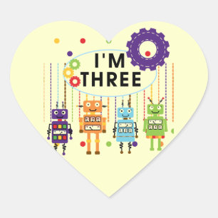 Robot 3rd Birthday T shirten en cadeaus Hart Sticker
