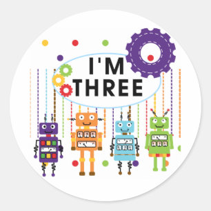 Robot 3rd Birthday T shirten en cadeaus Ronde Sticker