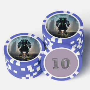 Robot 4 blauw 10 gestreepte pokerchip