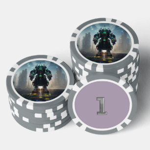 Robot 4 grijs 1 gestreepte pokerchip