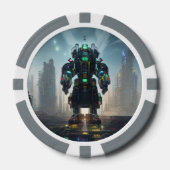 Robot 4 grijs 1 gestreepte pokerchip (Voorkant)