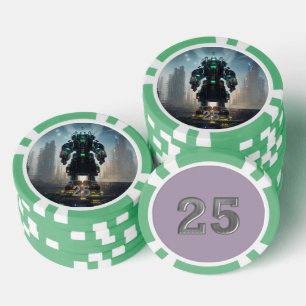 Robot 4 groene 25 gestreepte pokerchip