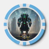 Robot 4 lichtblauw 50 gestreepte pokerchip (Voorkant)