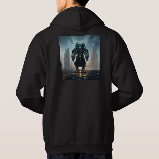 Robot 4 mannen zwart sweatshirt met capuchon (Achterkant)