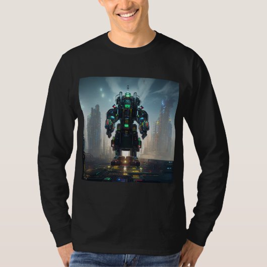 Robot 4 mannen zwart T-shirt met lange mouwen (Voorkant)