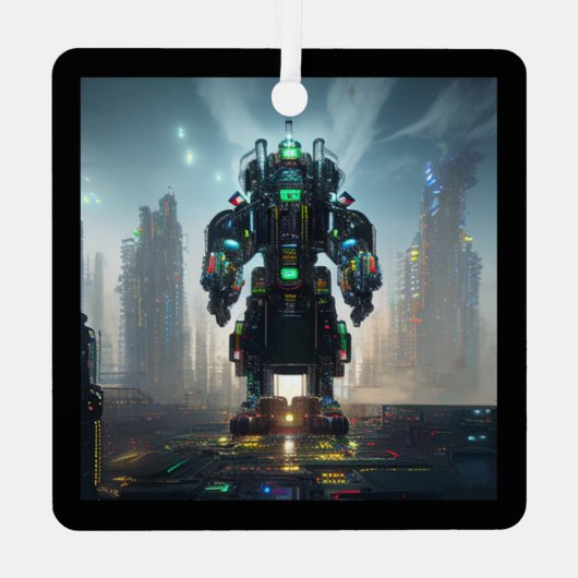 Robot 4 ornament vierkant metaal (Achterkant)