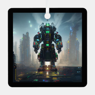 Robot 4 ornament vierkant metaal