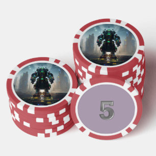 Robot 4 rood 5 gestreepte pokerchip