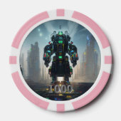 Robot 4 roze 1000 gestreepte pokerchip (Voorkant)